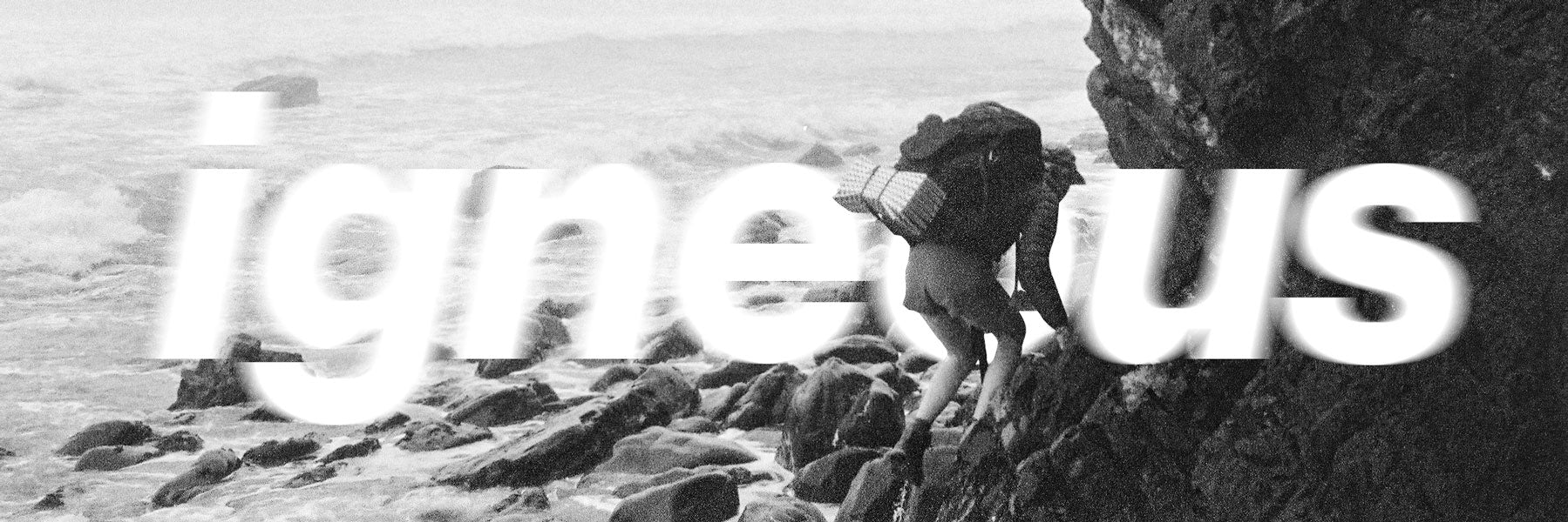 Hiker in motion blur on the Lost Coast Trail with the Igneous Gear logo overlaid